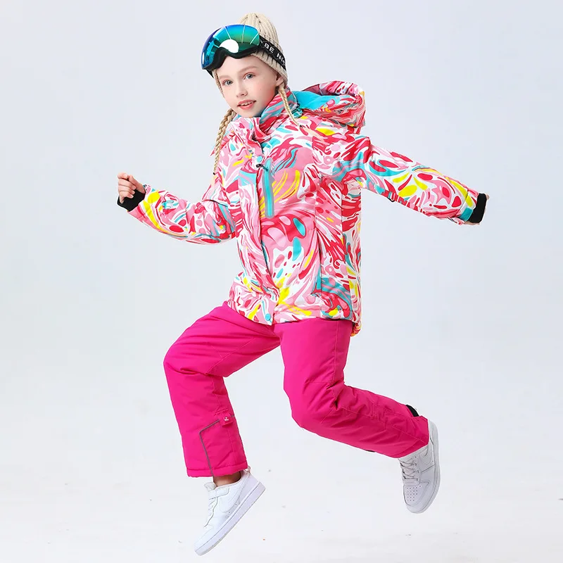 -30℃ Boy girl skiing suit waterproof 5 6 7 8 9 10 11 12 13 14 15 year old children's snow clothing Warm snowboarding Coat pant