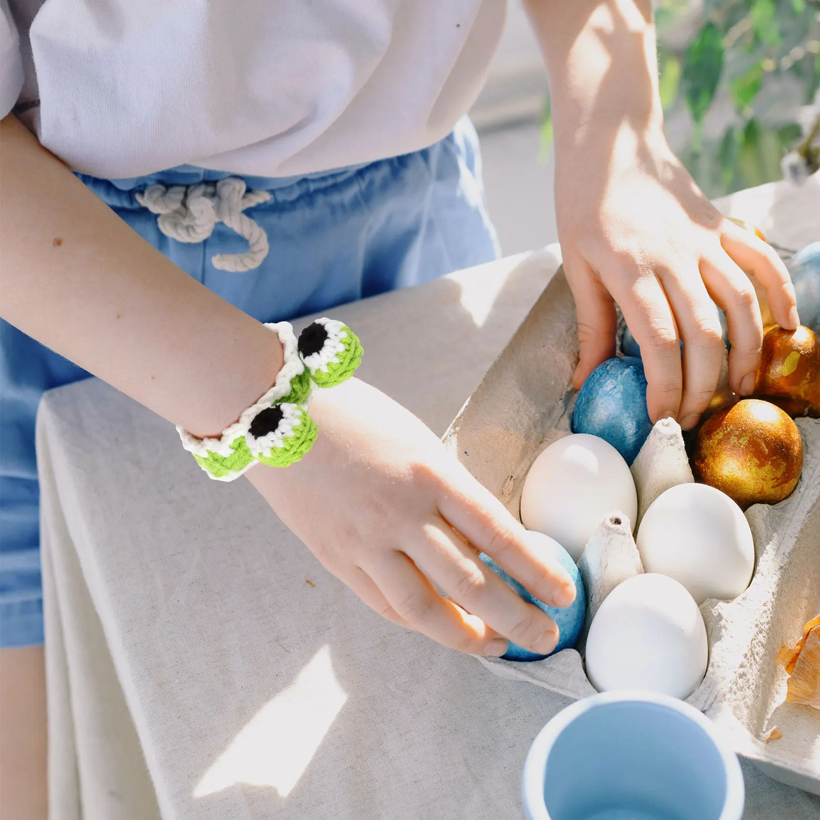 2 Pcs 아기 원사 팔찌 뜨개질 양모 동물 슬랩 팔찌 어린이를위한 사랑스러운 유아