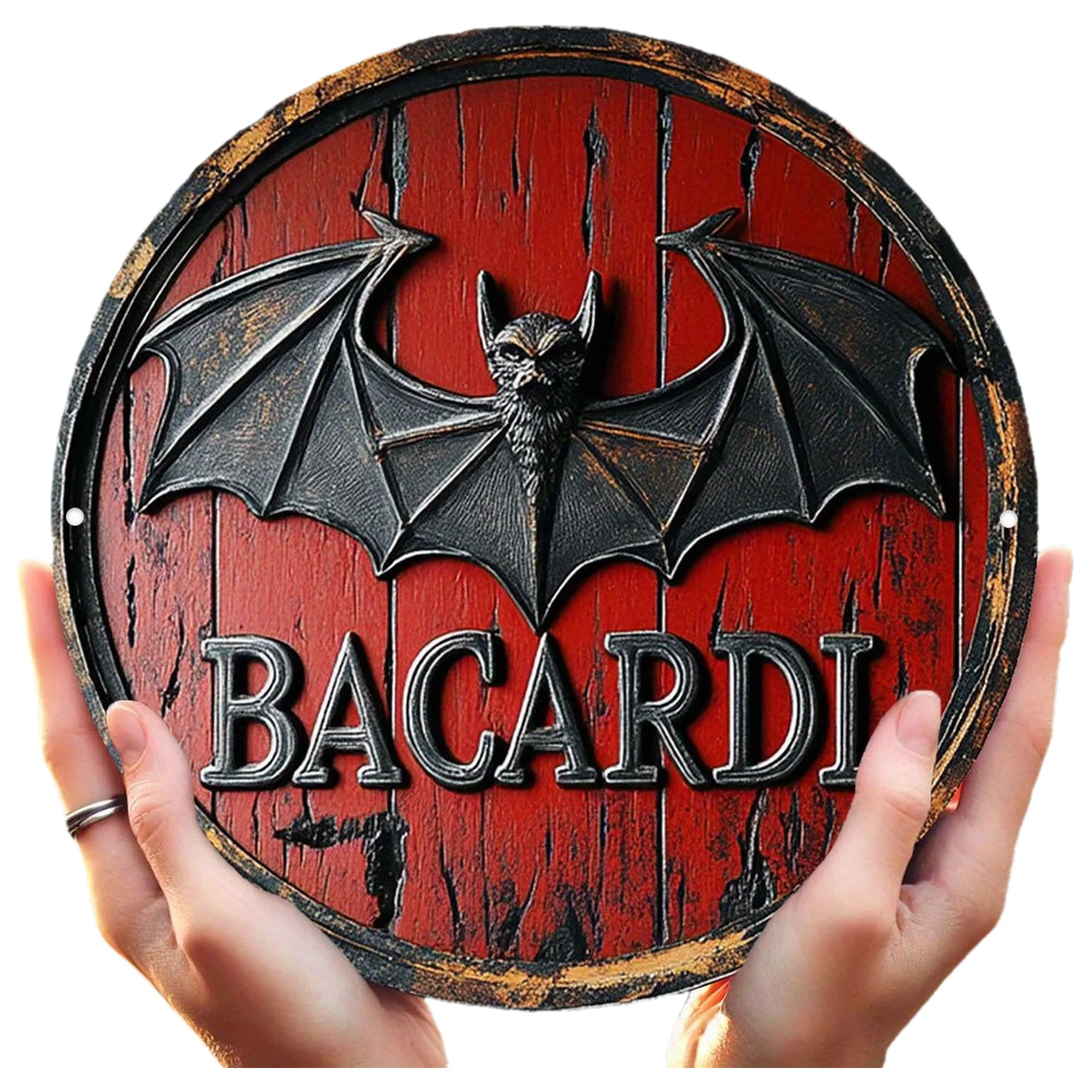 Letrero circular de madera plano 2D, 1 unidad, "Bacardi Bat Logo", decoración artística de pared retro, adecuado para bares y restaurantes