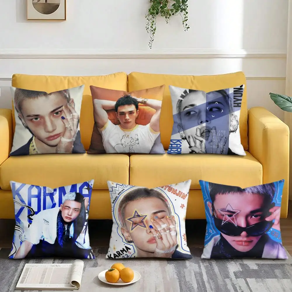 Star H-Hwang Hyunjin Cushion Cover Soft Short Plush Double-Sided Printing Home Decor Machine Washable Pillow Case Gift