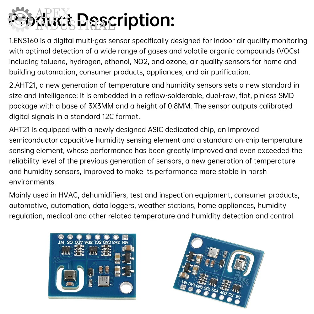 ENS160+AHT21 Carbon Dioxide CO2 eCO2 TVOC Air Quality & Temperature & Humidity Sensor Module Wholesale and dropshipping