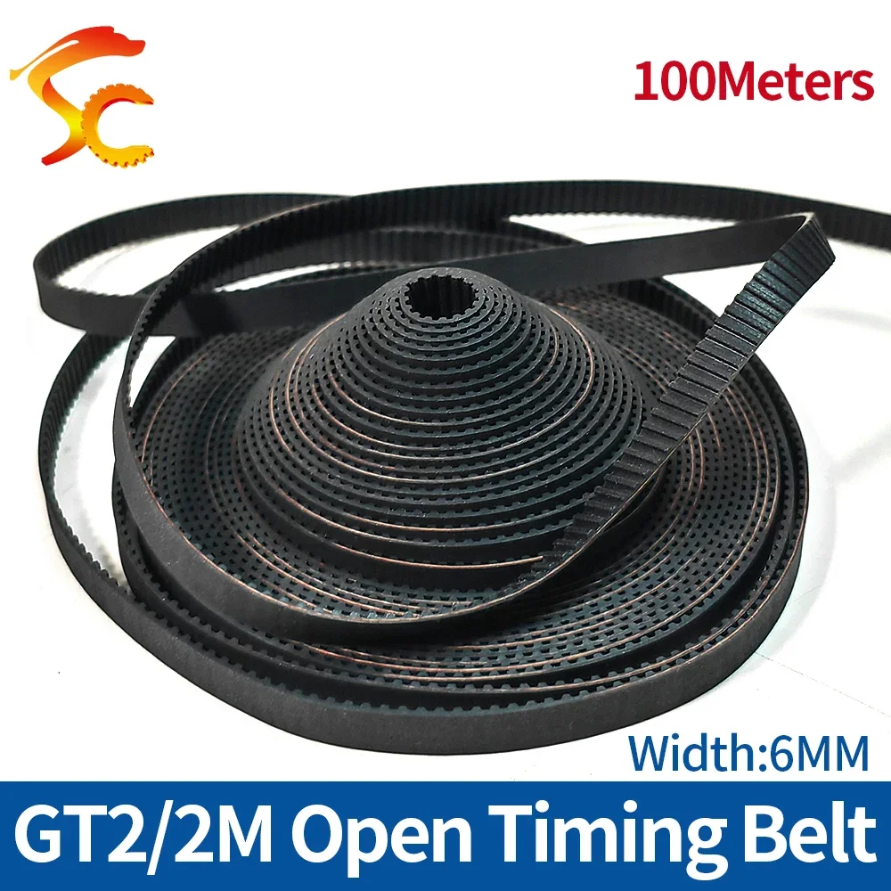 

High Quality 100Meters/Lot GT2 6mm timing belt width 6mm for 3D printer GT2-6mm open Belt 2GT Timing belt Free shipping
