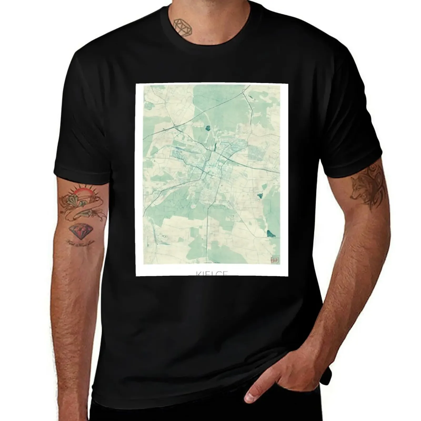 Kielce Map Blue Vintage T-Shirt cute tops cotton man t-shirts mens designer clothes