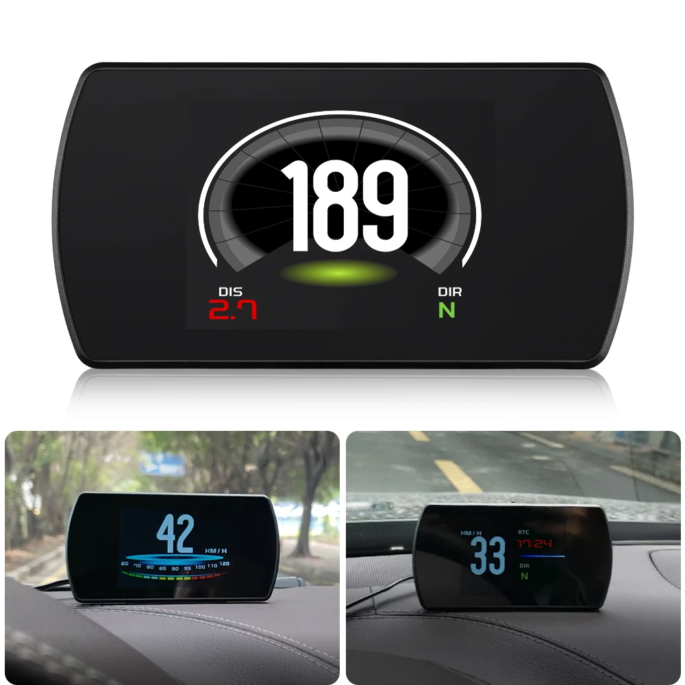 UniversalTFT LCD Computer Display Hud Head Up Display Turbo Boost Gauge RPM Tachometer On-board Computer GPS Digital Speedometer