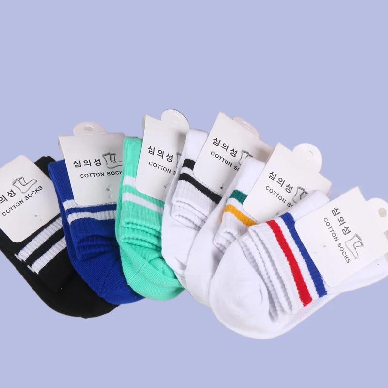 5/10 Pairs 2024 New Socks Couple Sports Leisure Breathable Cotton Socks Autumn and Winter Solid Color Two-Bar Middle-Tube Socks