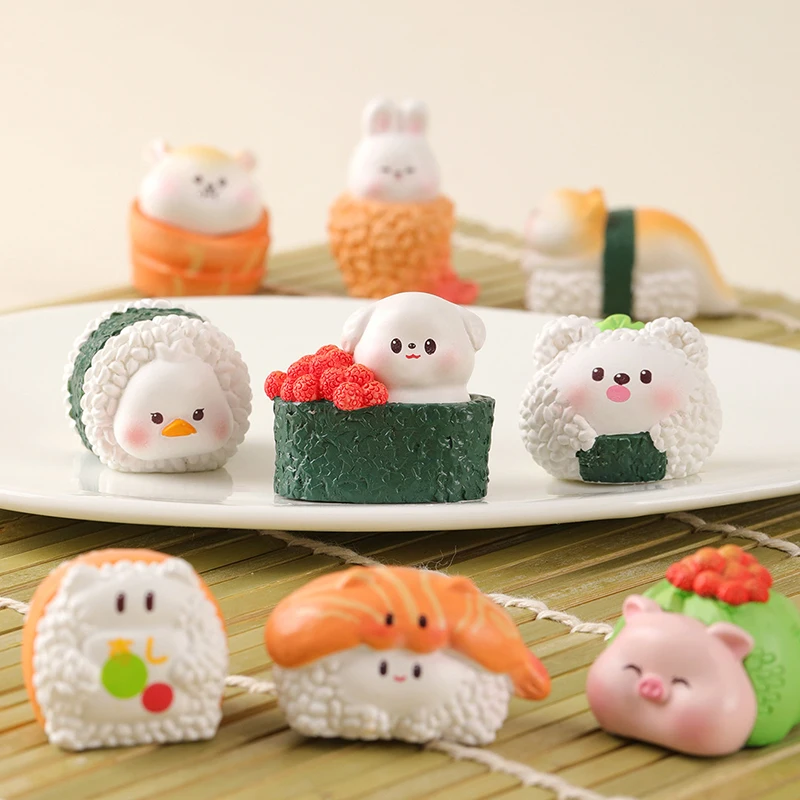 Cartoon Cute Mini Sushi Pig Cat Dog Animal Figurines Fashion Miniature Desktop Car Ornament DIY Decoration Accessories Children