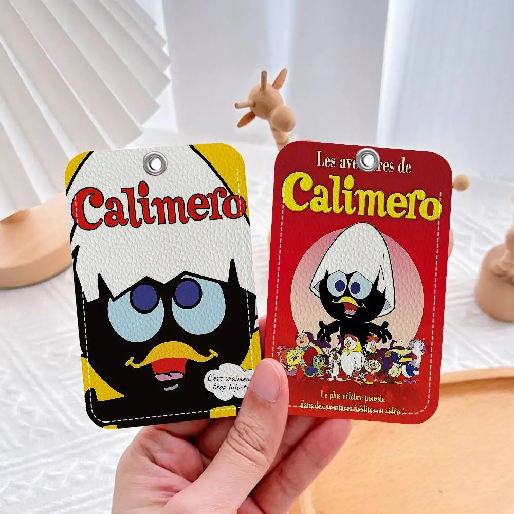 

Cartoon C-Calimero 1Pc PU Leather Card Holder Keychain Key Ring Door Lock Access Tags ID Card Case Keychain Card