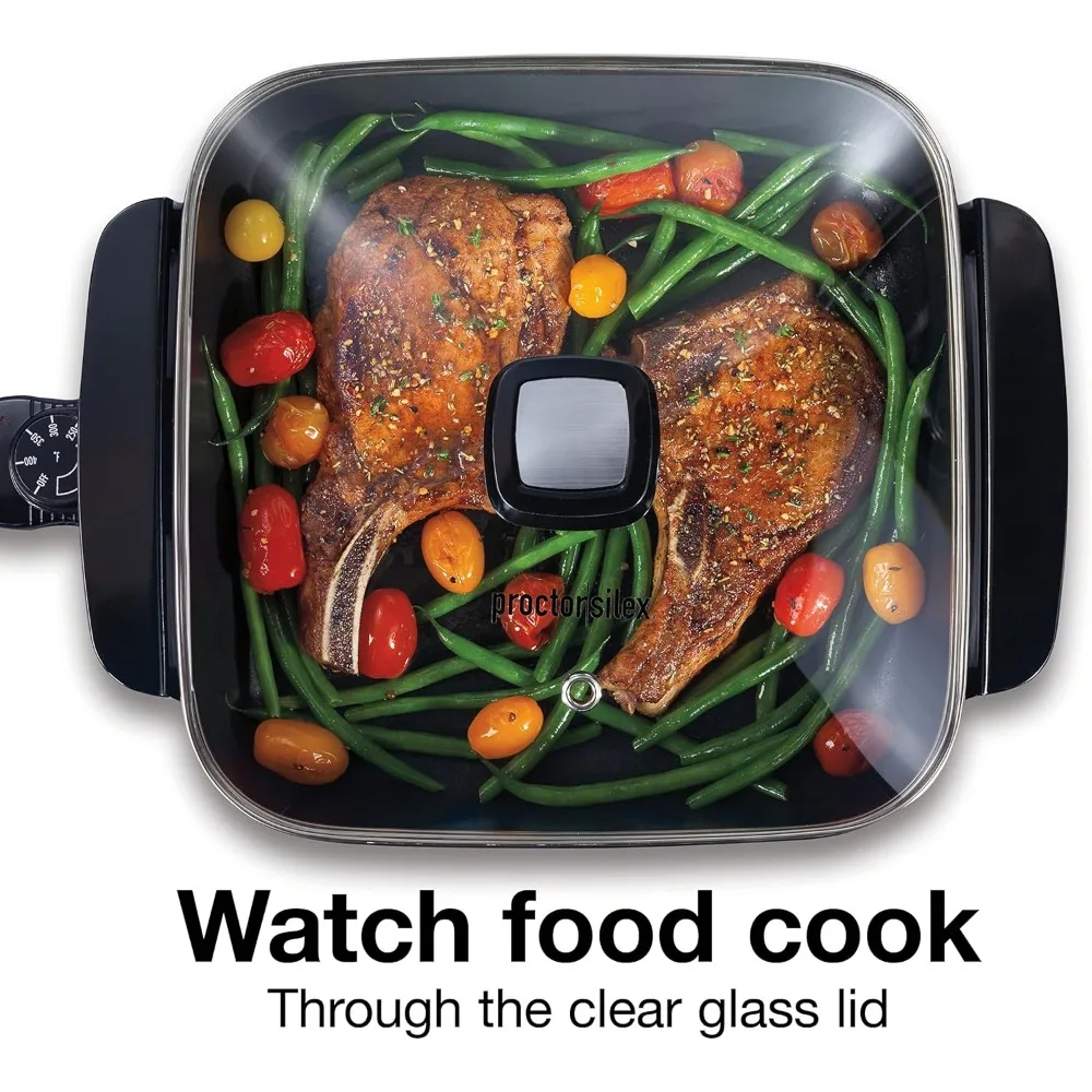 Electric Skillet with Lid, 116 sq. in. Nonstick Cooking Surface for Frying, Sauteing, Simmering and Braising, Adjustable Temp 2