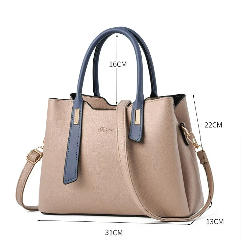 TRAVEASY 2023 Summer PU Leather Large Capacity Panelled Top-Handle Bags for Women Fashion Zipper Female Shoulder Bags Tote Bags