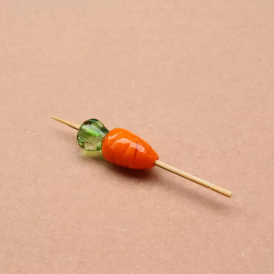 2pcs 27x11mm Orange Color Carrot Beads Lampwork Glass Fruit Beads for Jewelry Bracelet Necklace Making Craft DIY