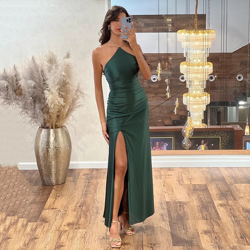 

Eightree Formal Mermaid Evening Dresses Women Halter Neck Side Slit Prom Dress Saudi Arabia Party Cocktail Prom Gown Custom Size