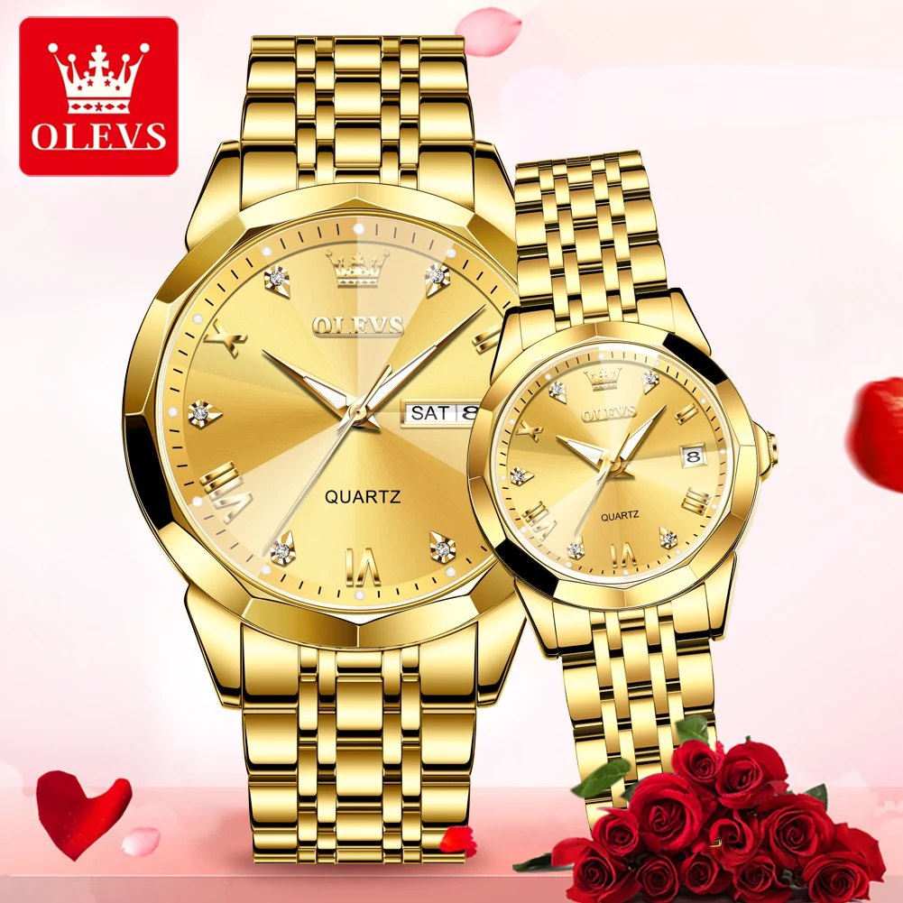 OLEVS 9931 Diamond Roman Scale Watch For Men Women Rhombus Mirror Auto Date Couple Watches Luxury Waterproof Original Hand Clock