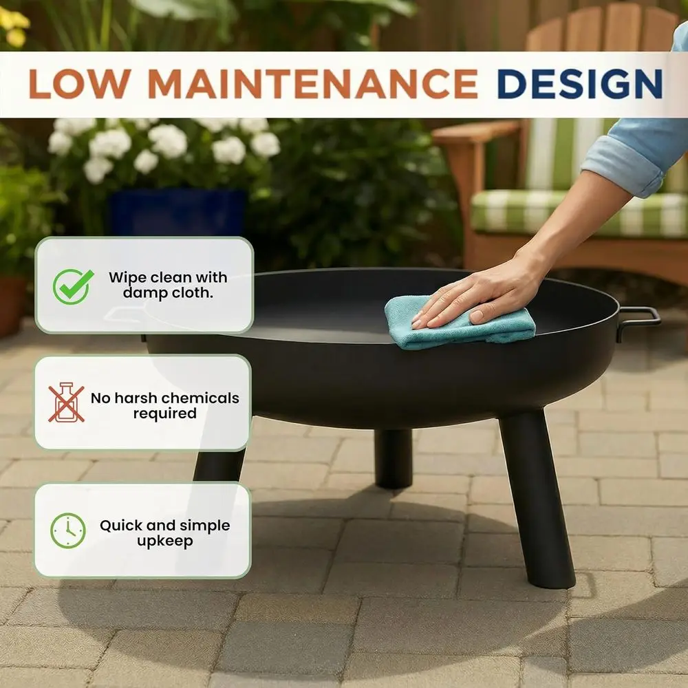 27.5-Inch Wood-Burning Outdoor Fire Pit with Handles and Cover - Ideal for Backyard, Deck, or Patio (Black) view 4