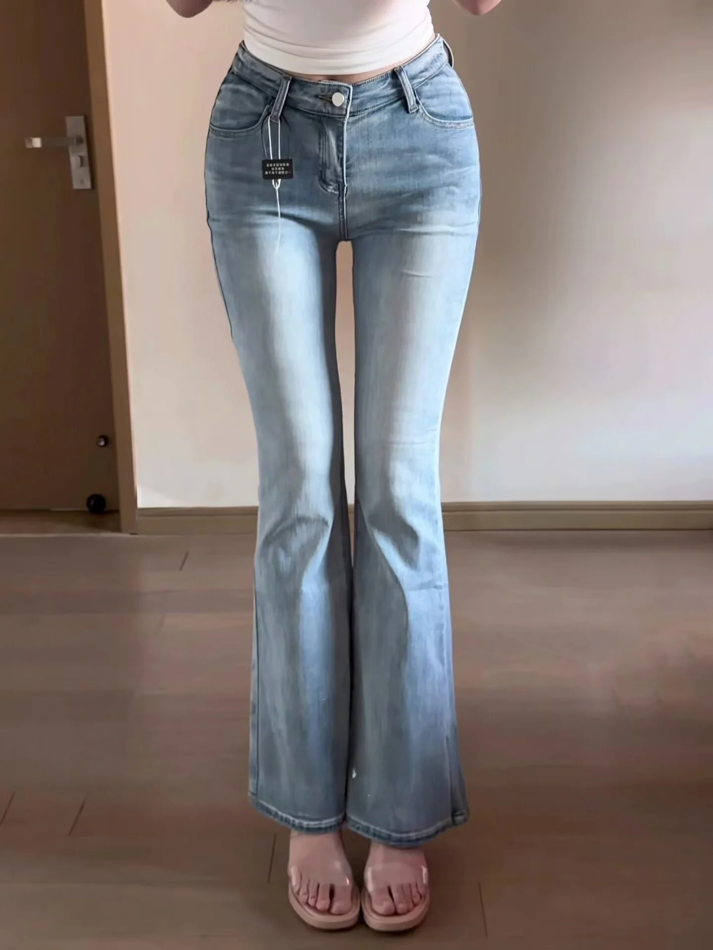 

High Waist Slim Fit Micro Flared Denim Jeans Women's Butt Lifting Korean Sle Cotton Stretch Bootcut Long Pants