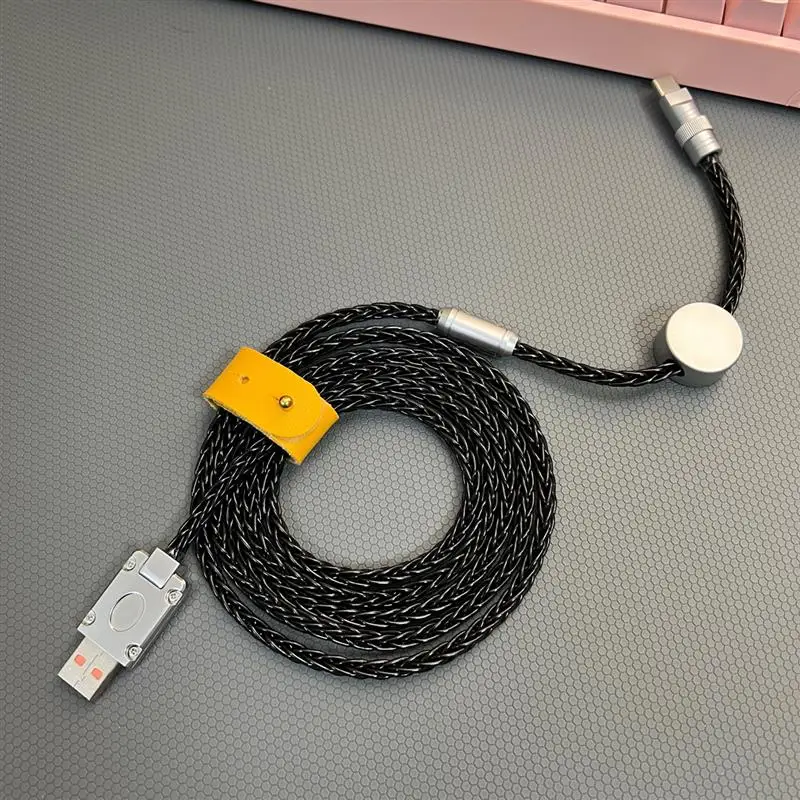 Metal USB Type-C Single Crystal Copper 8-strand Silver Plated Data Charging Cable for Mechanical Keyboard Aviation Plug Cable