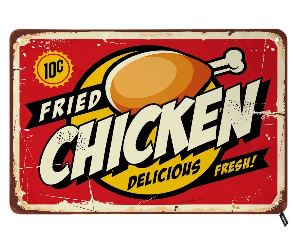 Swono Chicken Tin Signs,Fresh Fried Chicken Delicious Vintage Metal Tin Sign For Men Women,Wall Decor for Bars,Restaurants, sign