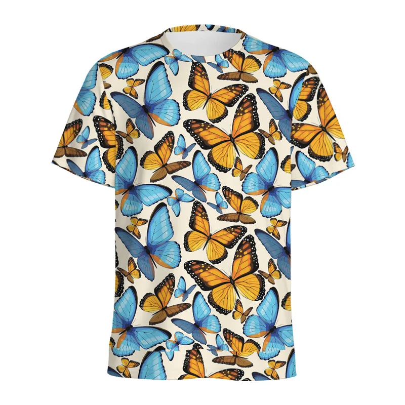 Cartoon Butterfly Pattern T-shirt Men Summer Street Crew Neck Short-sleeved T Shirts Women Kids Colorful 3D Printed Loose Tees