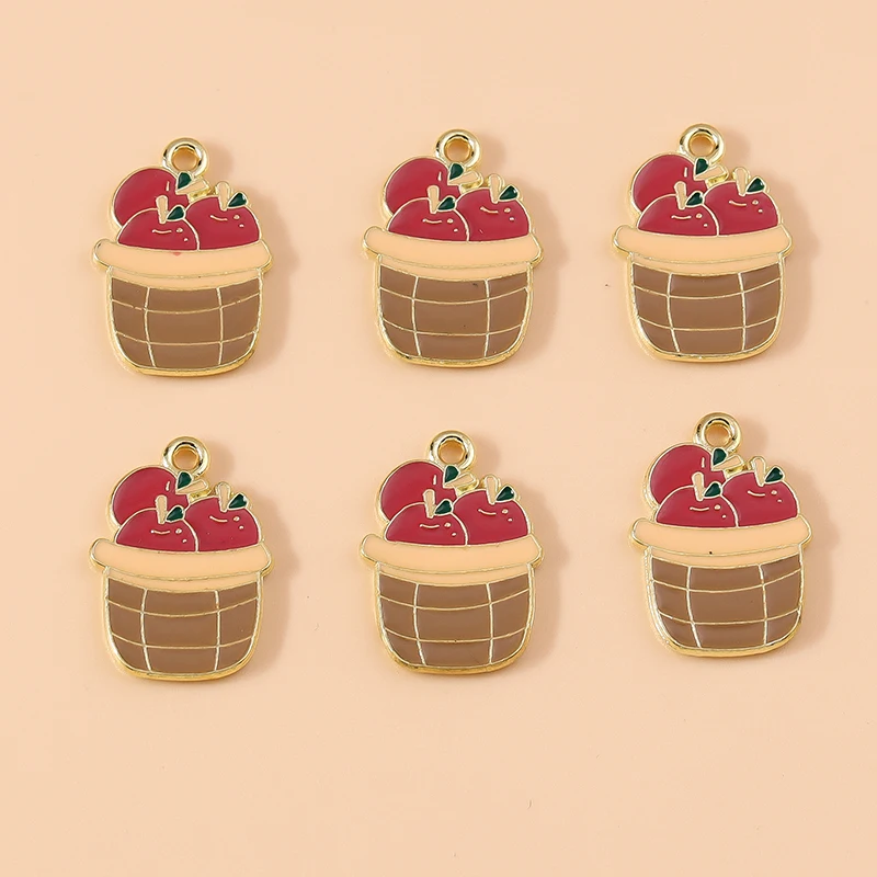 

20pcs 14x20mm Cute Enamel Fruit Basket Charms Pendants for Jewelry Making Drop Earrings Necklace Bracelet DIY Crafts Accessories