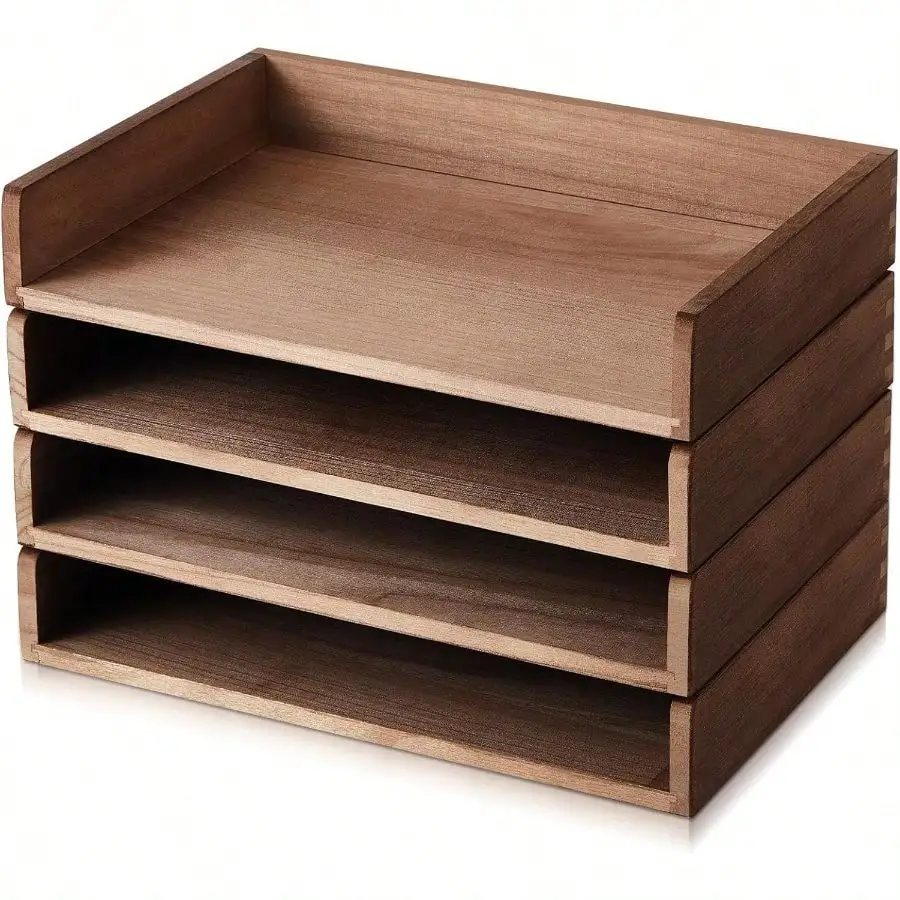 

4 Pcs Stackable Paper Organizer Tray Wood Desk Organizer Letter Tray Desktop Letter Size Office Wooden Desk Shelf Paper Holder F
