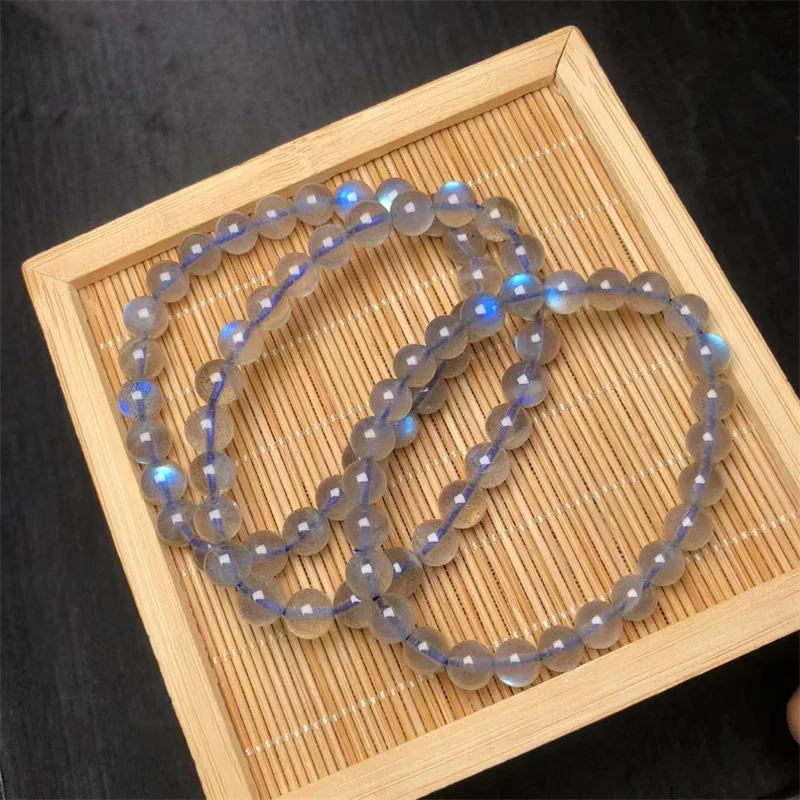 Natural Labradorite Bracelet Flash Smooth Spectrolite Moonstone Round Elastic Beads Bracelet Genuine Natural Stone Jewelry 7.5MM