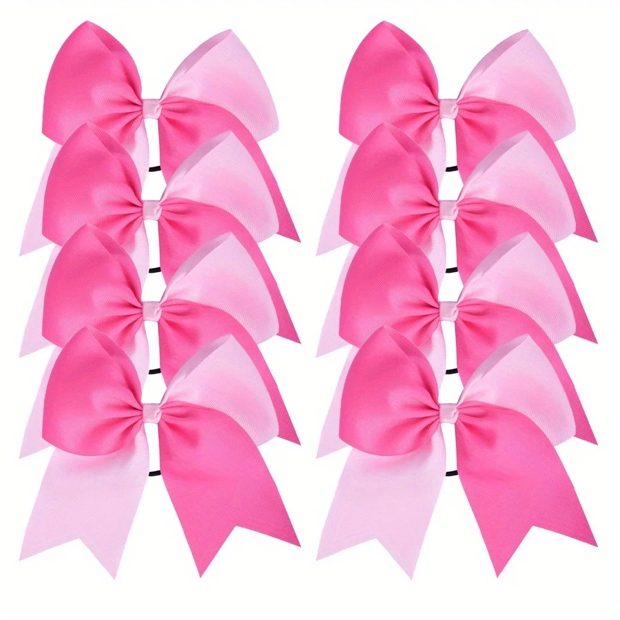 

Two Tone Cheer Bows Set 8pcs Large 7.5 Inch Ribbon Design Ponytail Holder for Teen Sports Girls Hair Accessories