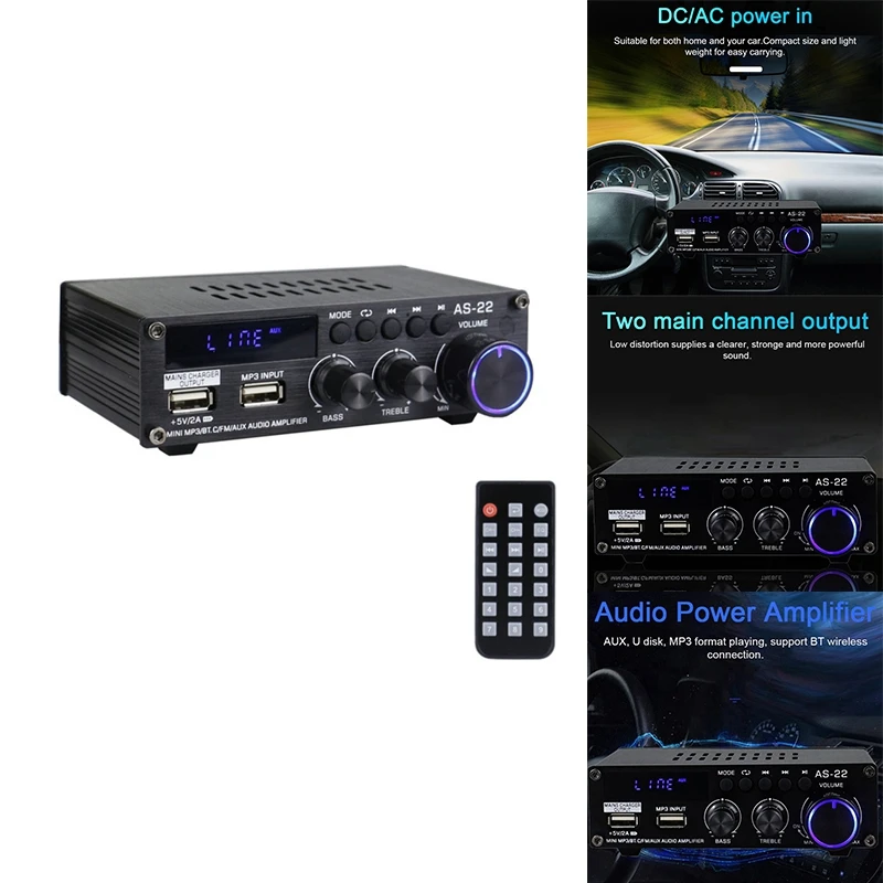 

AS22 Hifi Digital Amplifier 30Wx2 2.0 Channel Digital Bluetooth Amplifier Audio Amplifier Receiver For Car Home