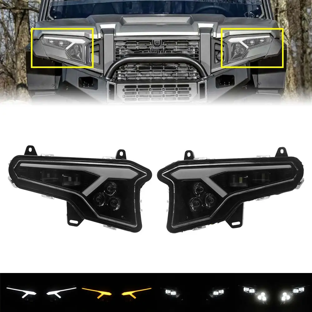 1 Pair Led Headlight SxS/Utv Headlight Compatible With Polaris Xpedition Adv Xp 2024-2026 Abs Black Housing Clear Lens Headlight