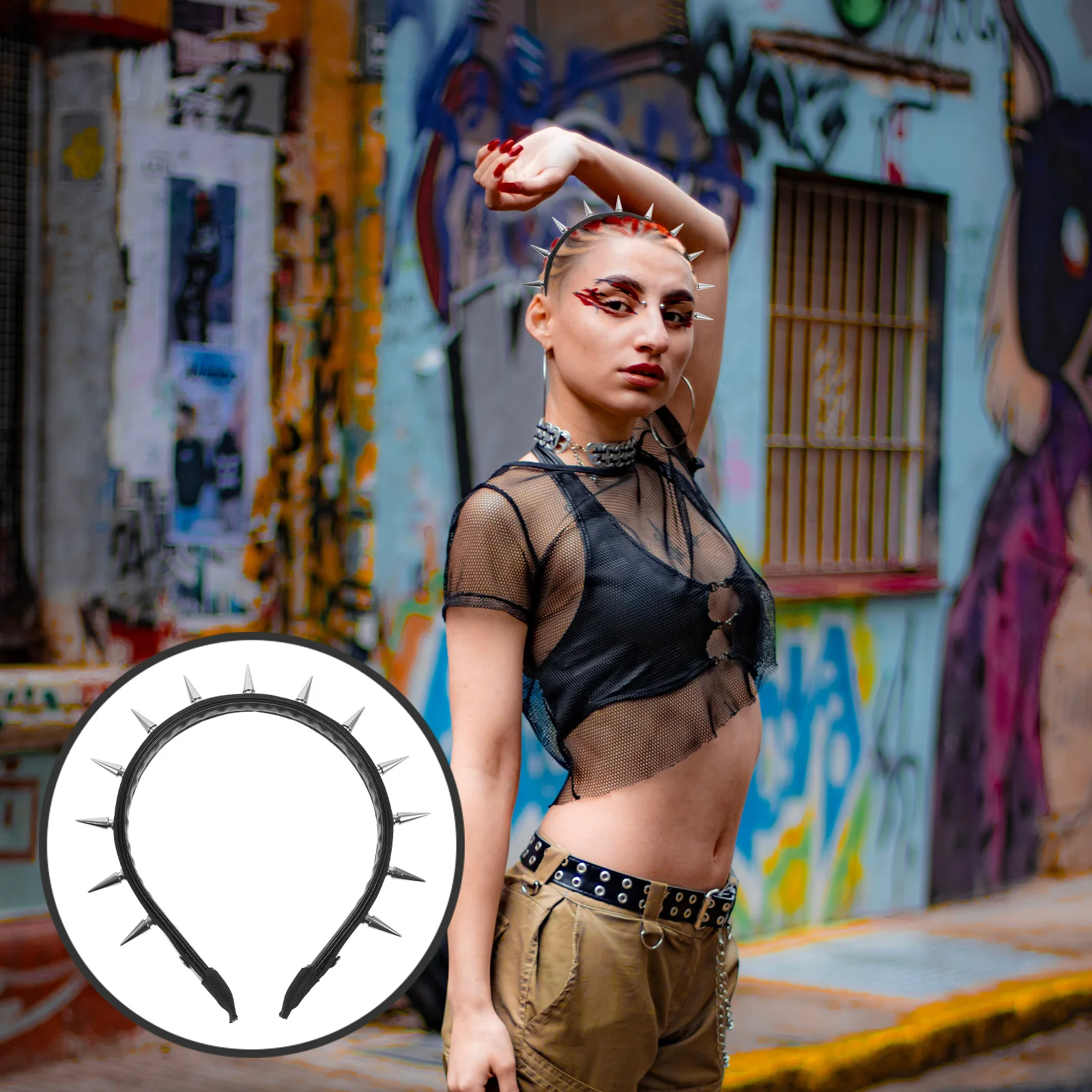 

Gothic Rivet Headband Women Studded Punk Hair Hoop Fashion Headwear Statement Party Festival Cosplay Decoration Accessory