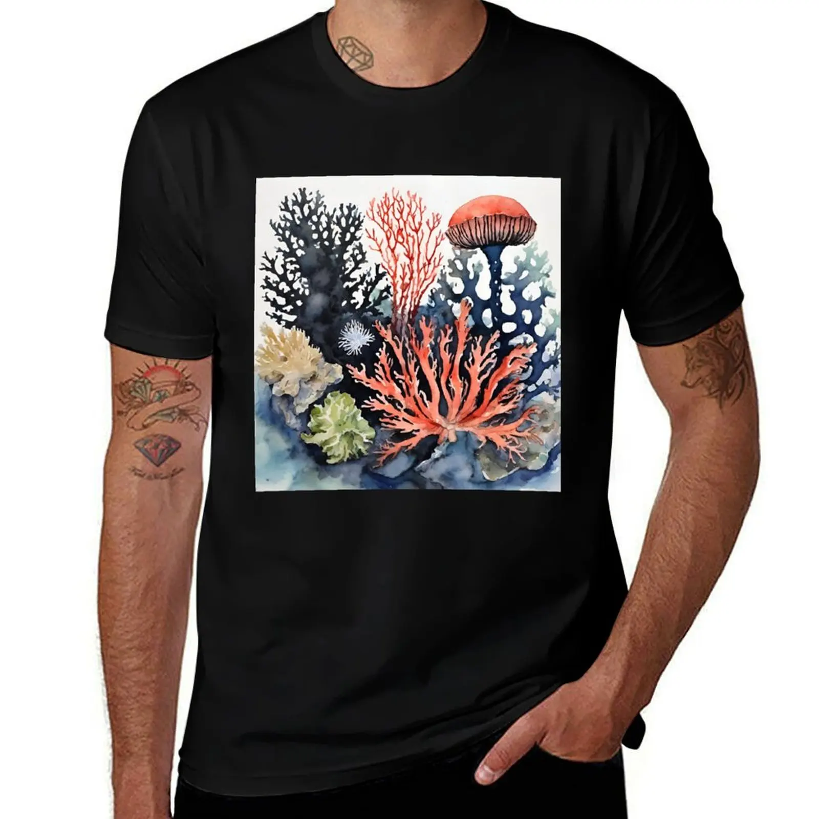 

Sea flowers and corals abstract art T-Shirt Plus Size Quick Dry Sports Tee