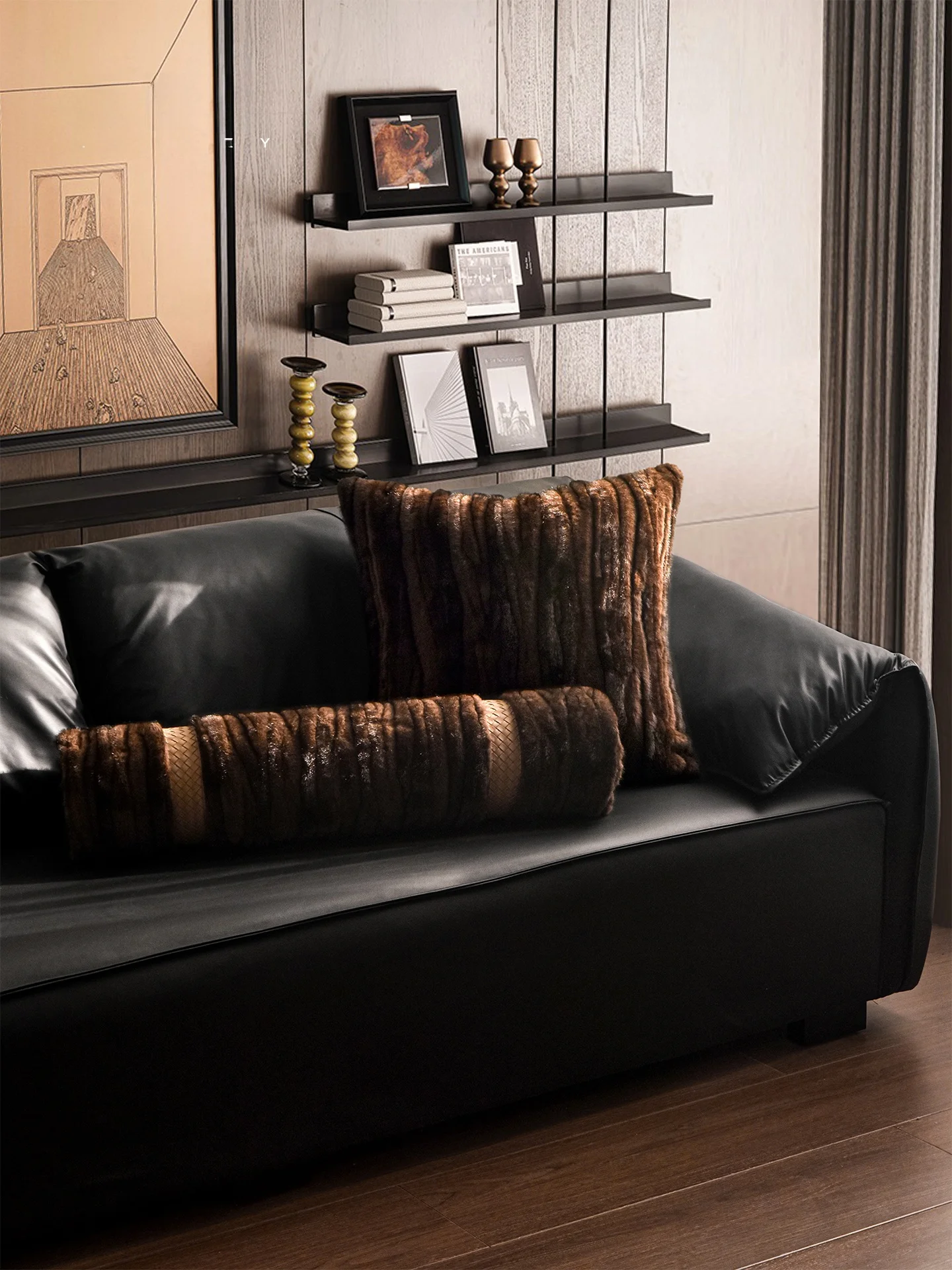 

French Italian Sle Warmth Sofa Living Room Pillow Bedroom Waist Cuion Sample Room Simulation Mink Fabric Pillow