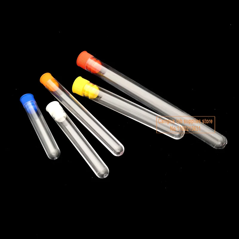 20pcs/50pcs Clear Plastic Test Tubes with Color Plugs Diameter 12/13/15/16mm PS Benzene-penetrating Test Tube