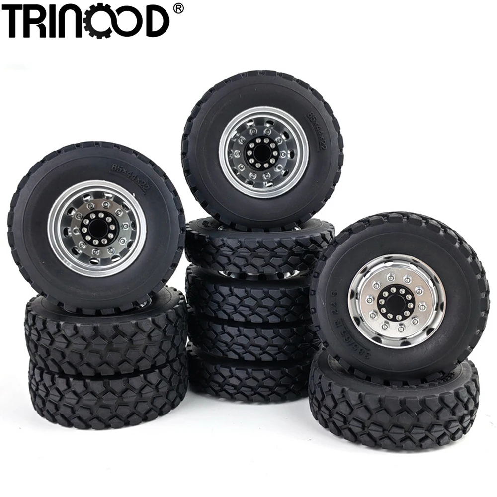 TRINOOD Tamiya Complete Wheel Tires Set Front&Rear Wheel Hub 22/25mm Rubber Tyre for 1:14 RC Tractor Truck 8x8 Car Upgrade Parts