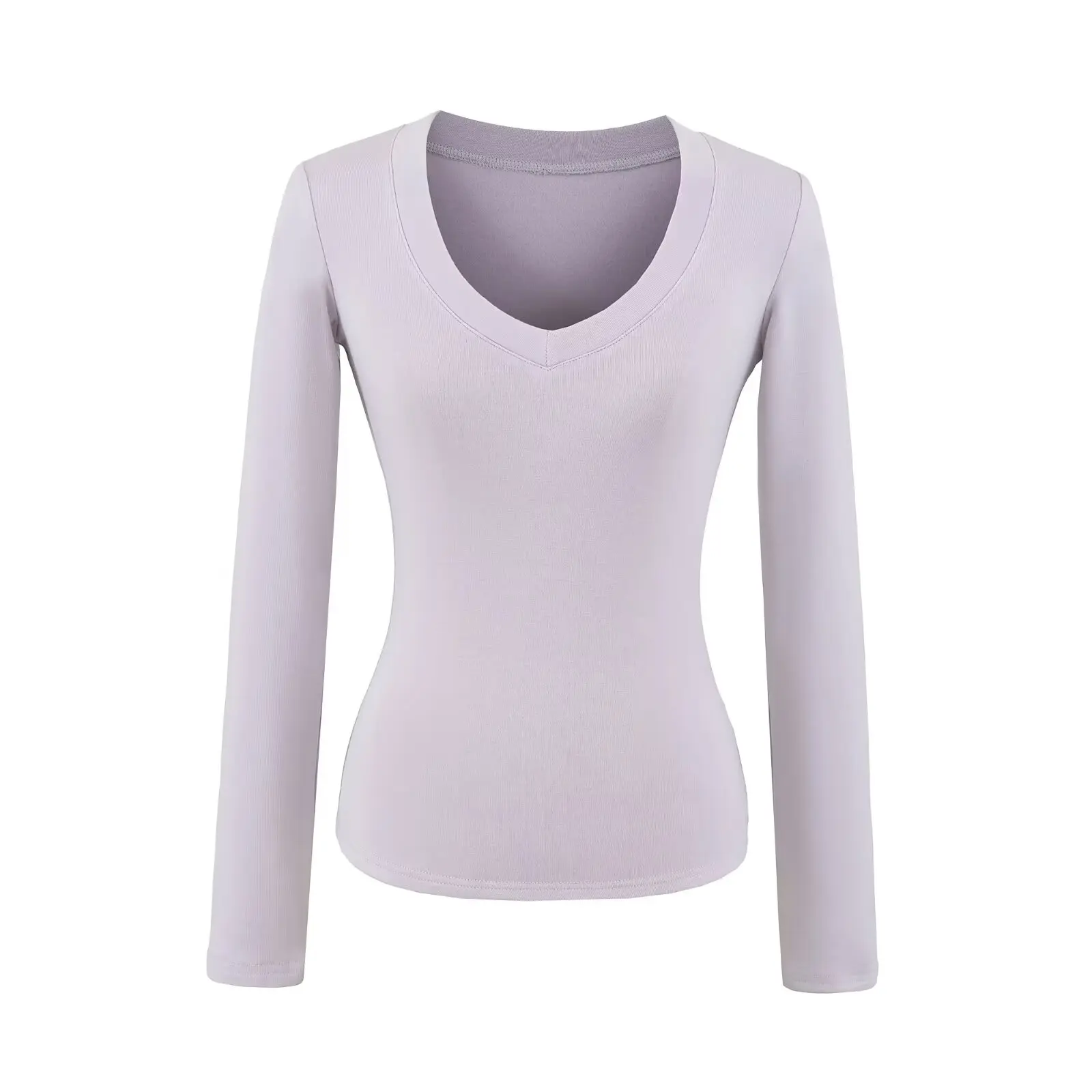 قميص نسائي طويل الأكمام بياقة على شكل V مبطن بالصوف، تصميم نحيف متعدد الاستخدامات لخريف 2024 #3