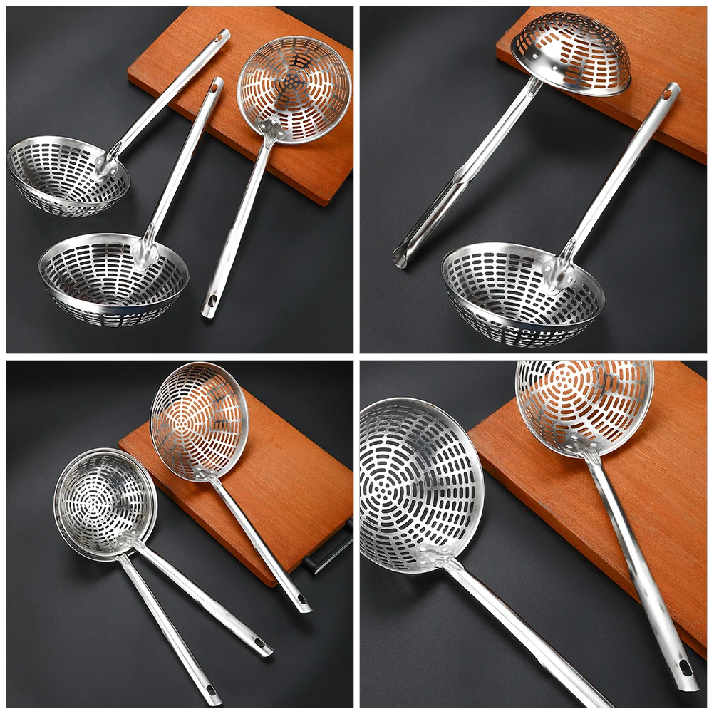 

Stainless Steel Skimmer Ladle Colander Slotted Spoon Kitchen Utensil Large Capacity Noodle Strainer Drainer Handle Metal Cooking