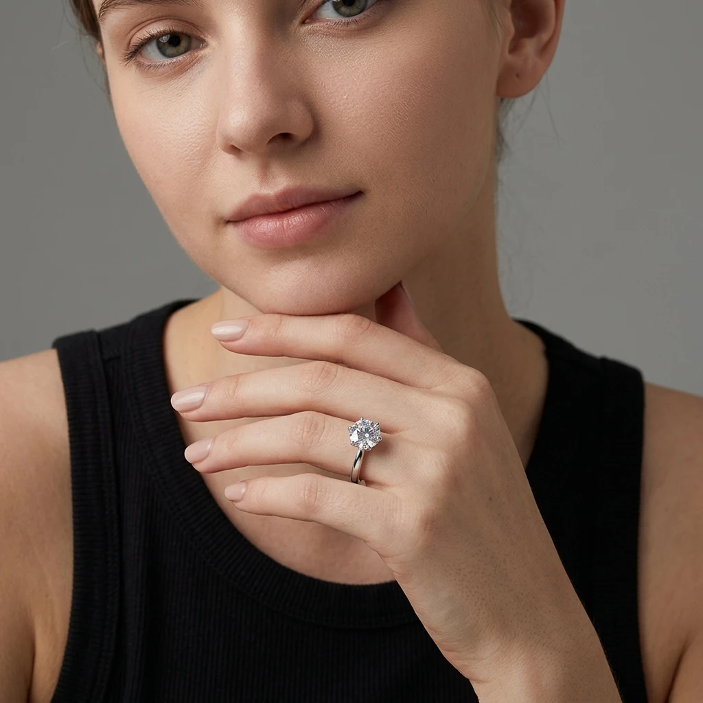 Classic 6-Prong 1.2.3 Carat Women's Ring D Color Moissanite S925 Sterling Silver Embedded Moissanite Stone