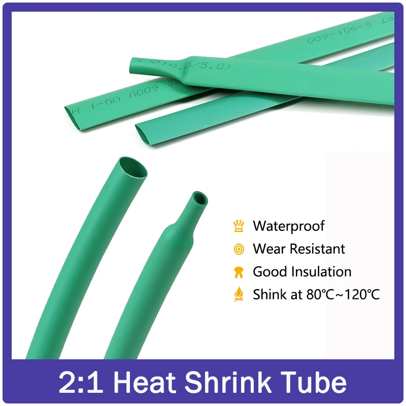 

1-25M Green 2:1 Heat Shrink Tube Dia 0.6mm ~ 80mm Polyolefin Heat Shrinkable Tubing Cable Sleeving Wrap DIY Cable Repair Sleeve