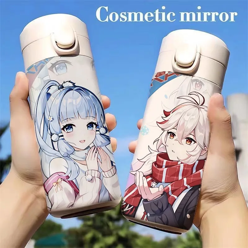 500 مللي Genshin تأثير زجاجة حرارية الفولاذ المقاوم للصدأ الشتاء فونينا كوب عازل المحمولة Kawaii أنيمي كوب ماء أنيمي الطرفية