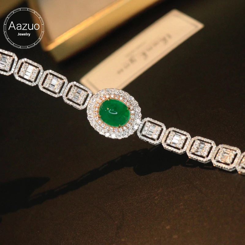 Aazuo High Quality gift Shop 18KGold Real Diamonds Natural Emerald Luxurystyelife Bracelet Gifted For Women High Cass Banquet