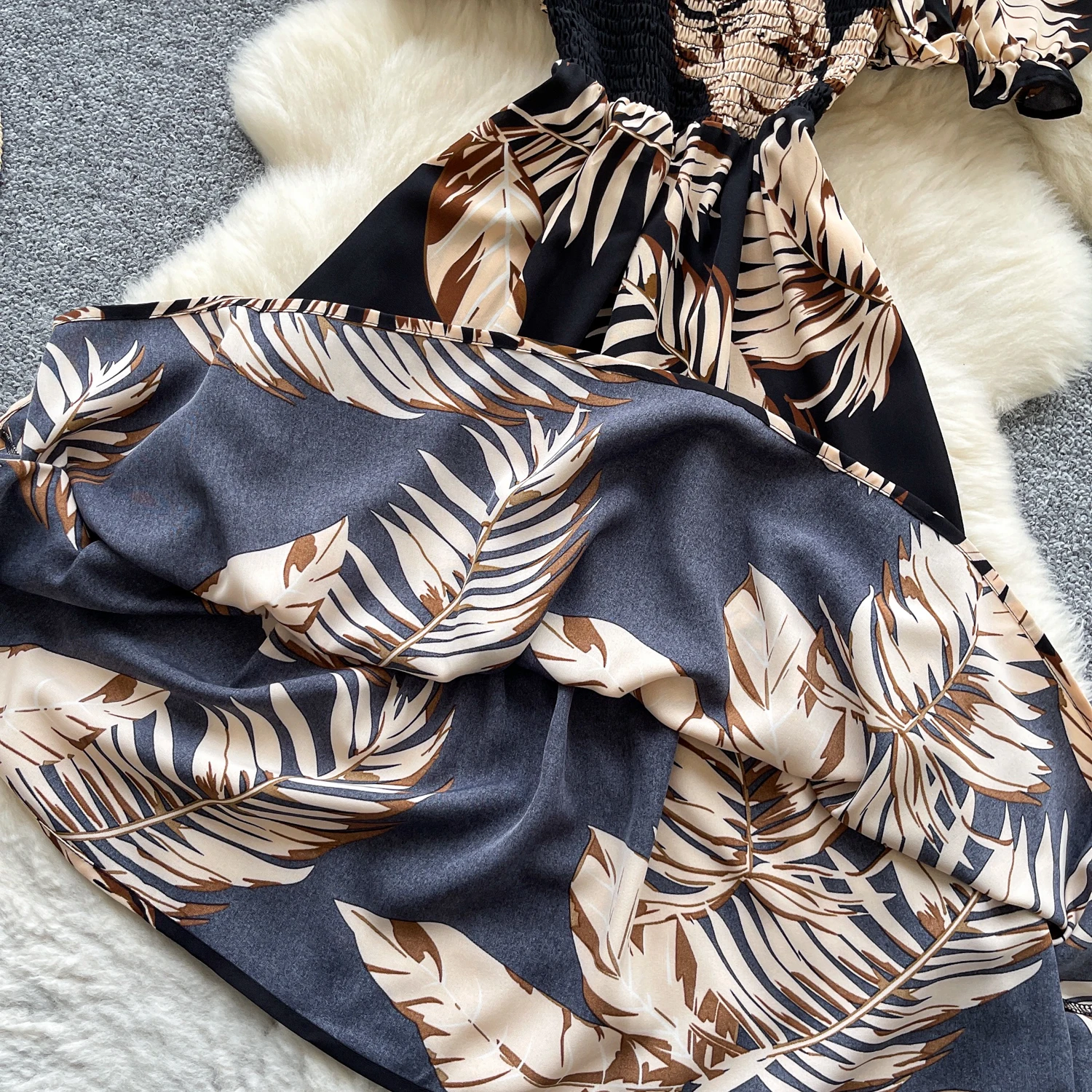 Chic vintage slash neck stampa Elegante fata moda coreana Boho Sundress abbigliamento donna Abito da spiaggia