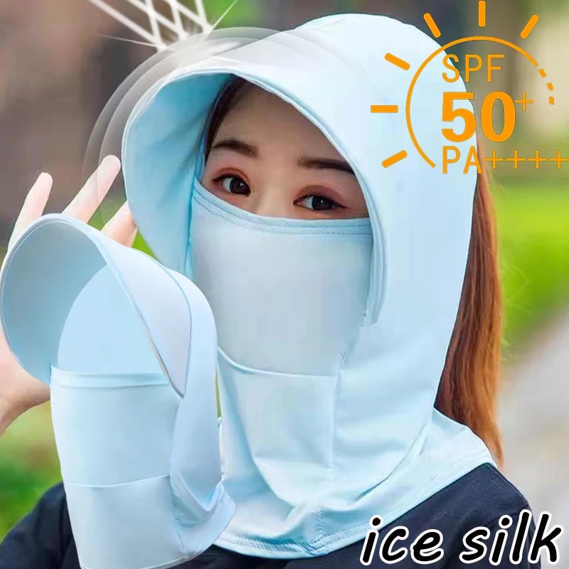 One-piece Ice Silk Sun Hat Women Summer UV Protection Quick-Drying Hats Cool Sun Face Cover Brim Breathable Neck Protect Caps