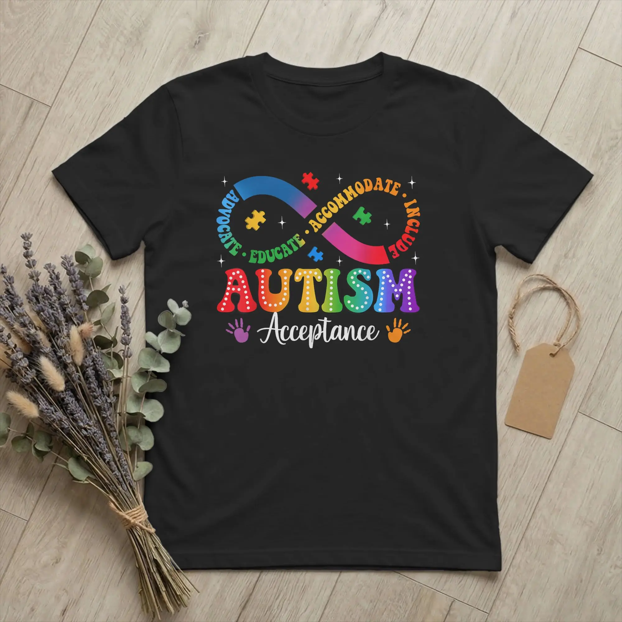Autism Awareness Acceptance Infinity Symbol T Shirts Men's Cotton Funny T-Shirt Round Neck  Tee Shirt Short Sleeve Tops Unique
