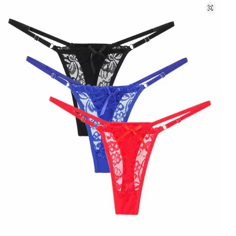 

Sexy Lace Adjustable Thongs for Women Low Rise Hollow Out Briefs Female Breathable Underpants Perspective Sexy Lingerie