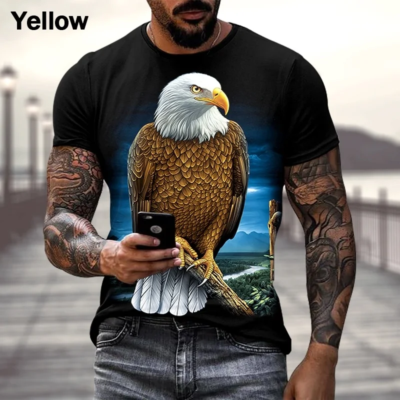 

Personality Cool Eagle Printing 3DT Shirts Animal Art Fashion Round Neck Men's Short Sleeve Slim Top