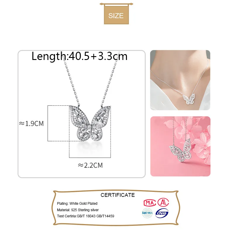 Trustdavis Luxury 925 Sterling Silver Sweet Butterfly Dazzling CZ Clavicle Necklace For Women Wedding Party S925 Jewelry DA1526