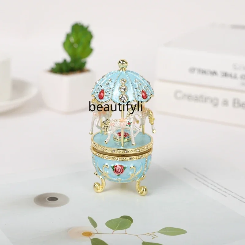 Light Luxury Birthday Gift Enamel Rose Music Box Small Ornaments Swan Lake Music Box