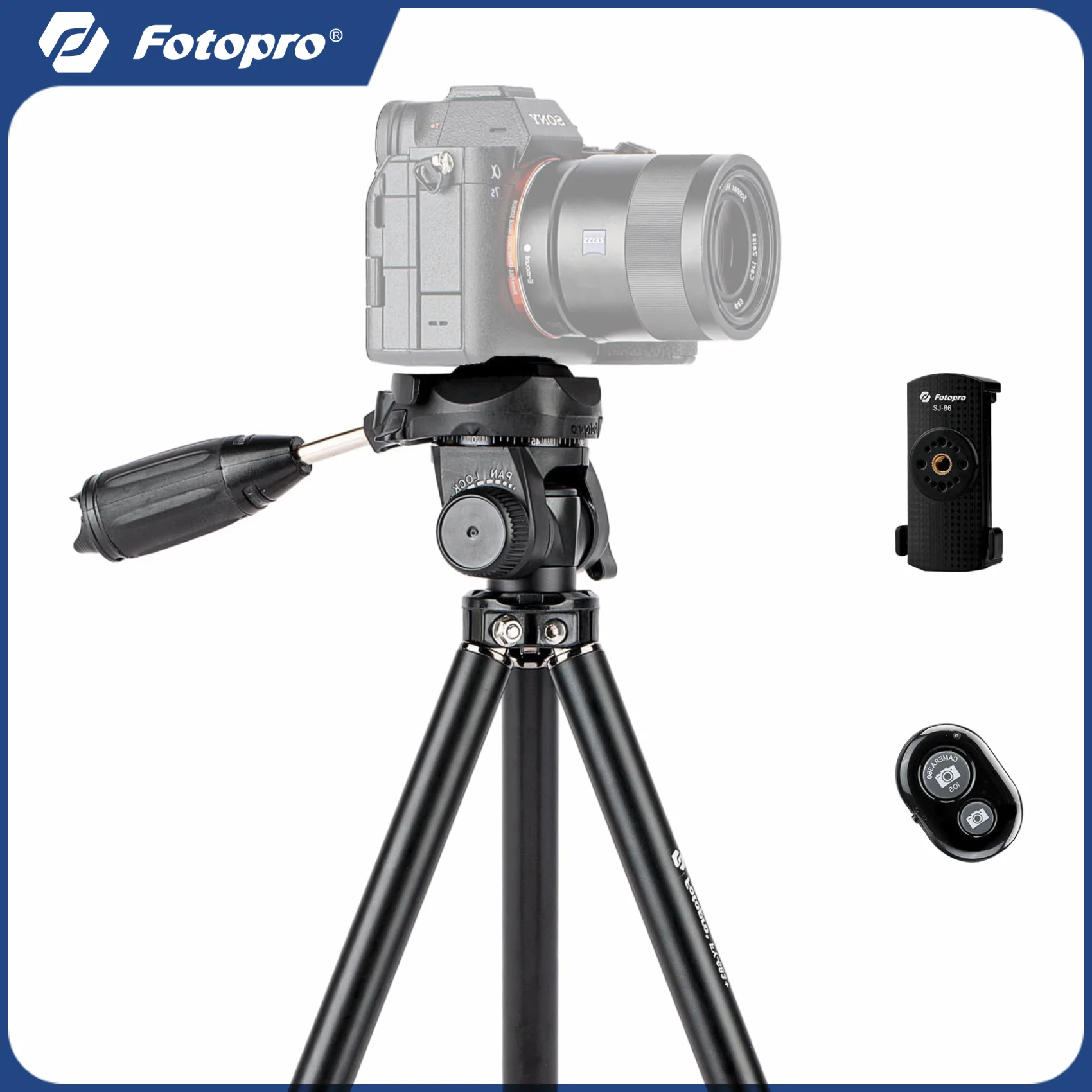 Fotopro FY-683 125cm Travel Camera Tripod Lightweight Phone Tripod with Phone Mount Pan Head  Max Load up to 3kg