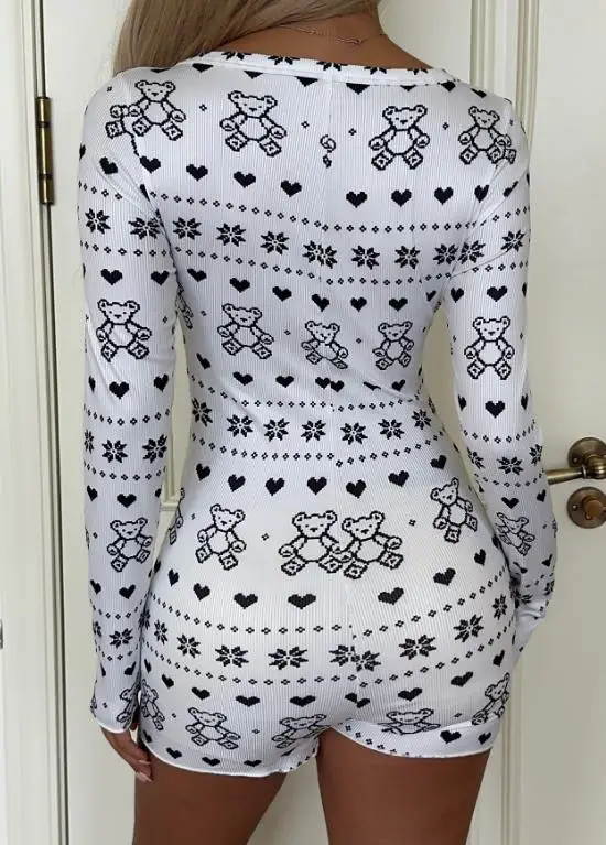 2025 الخريف والشتاء أنيقة مثير موضة جديدة عطلة عادية نمط مطبوعة بأكمام طويلة شورت بذلة الملابس النسائية