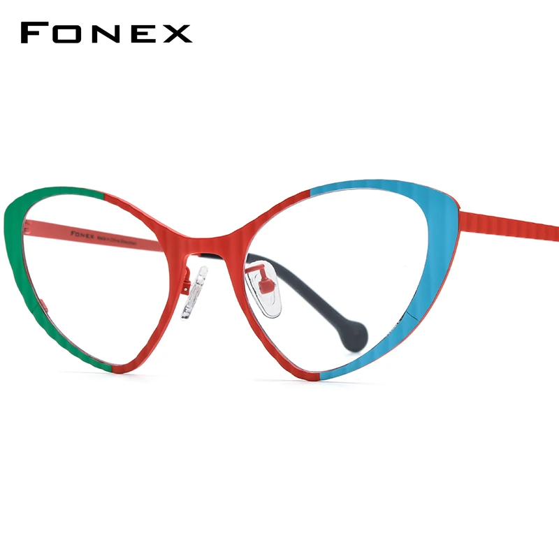 FONEX Pure Titanium Glasses Women 2024 New Men Fashion Retro Colorful Cat Eye Eyeglasses  Butterfly Eyewear F85850