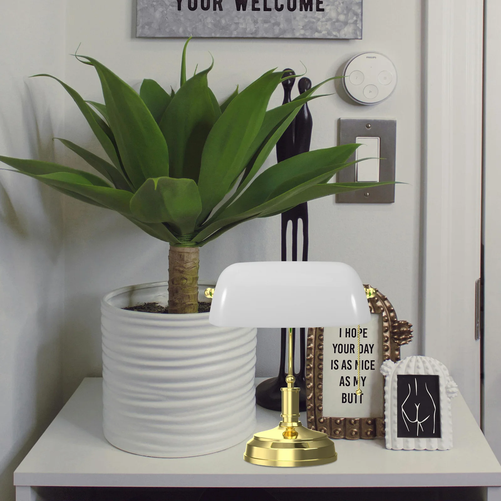 

Bankers Lamp Shade Replacement Retro Plastic White Lampshade Soft Ambient Light for Desk Nightstand Vintage Style Light Fixture