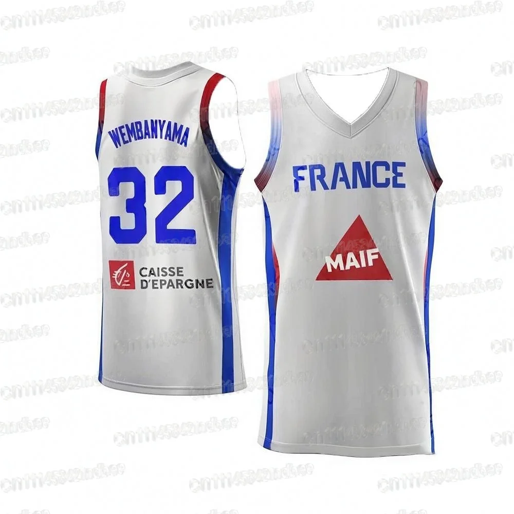 Basketballtrikots Frankreich 34 WEMBANYAMA Trikot Genäht Günstig Hochwertig Outdoor-Sportbekleidung Hellblau Familienoutfit 2026 – Detail 5